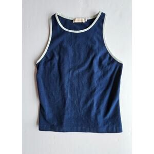 Tory Burch Racerback Tank Top, Blue, White Trim, Cotton Elastane Blend Sz M